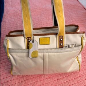 Coach Cream and Yellow Tote Bag